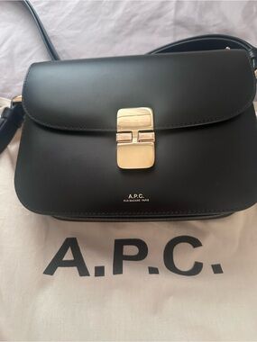 A.P.C. Black Small Grace Leather Crossbody with Gold-Tone Clasp